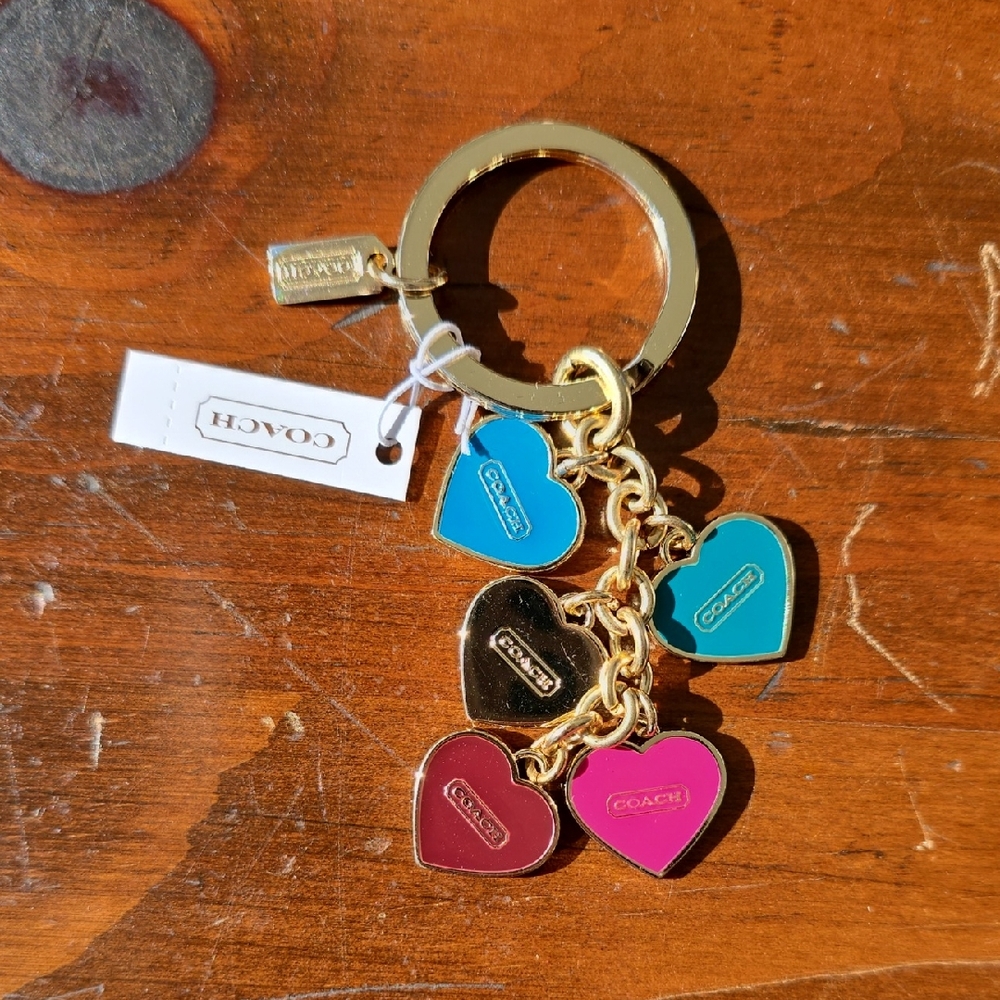 NWT COACH Multicolor Hearts Keychain
